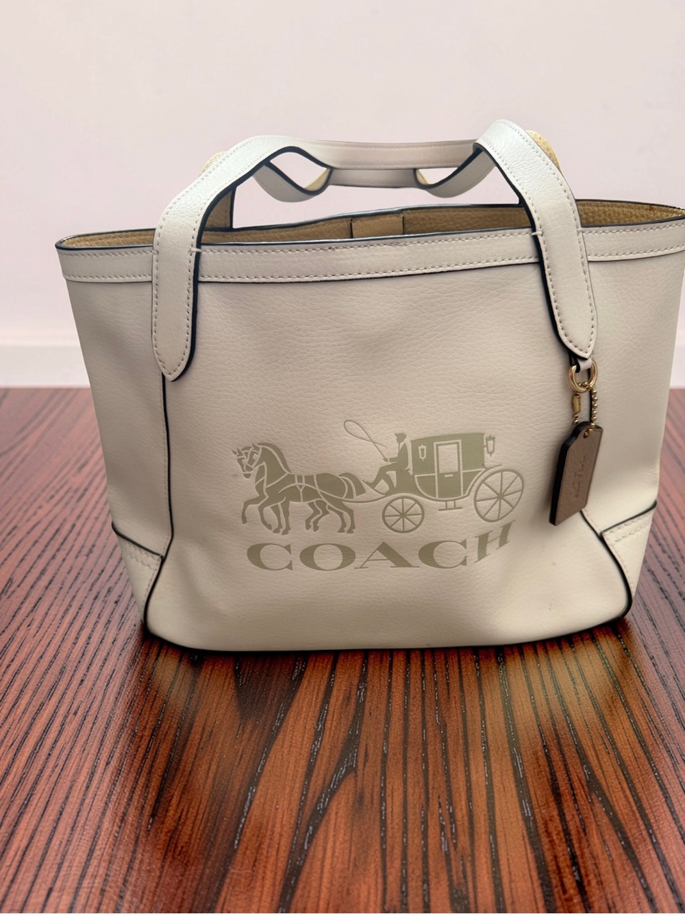 Coach Cream Leather Tote with Signature Horse & Carriage